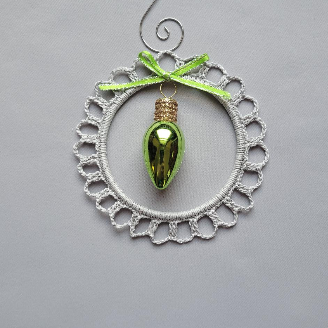 Green Light Bulb Wreath Ornament