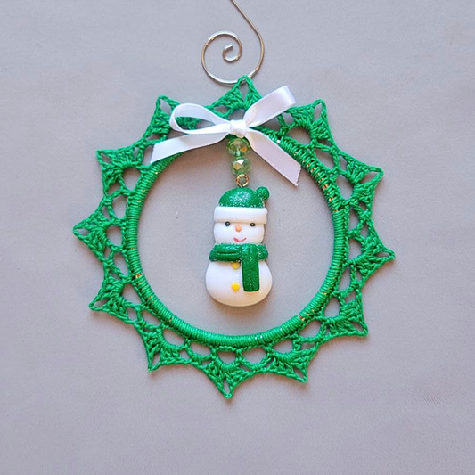 Snowman in Green Wreath Ornament