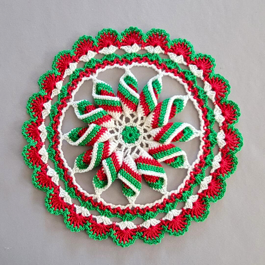 Peppermint Pinwheel 8 1/2" Christmas Doily