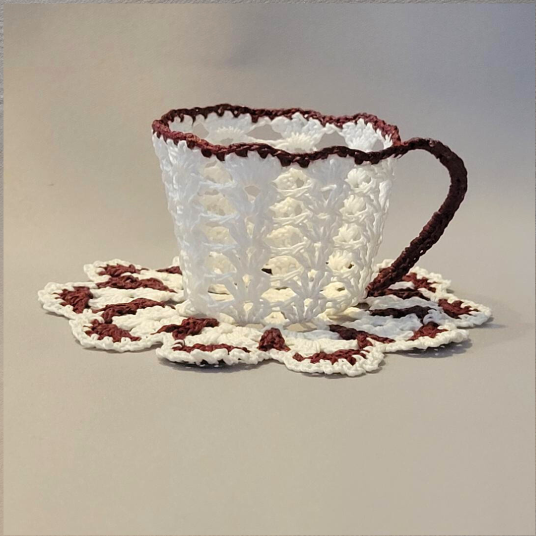 White Teacup with Maroon Trim