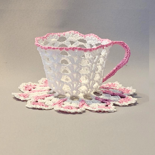White Teacup with Pink Trim