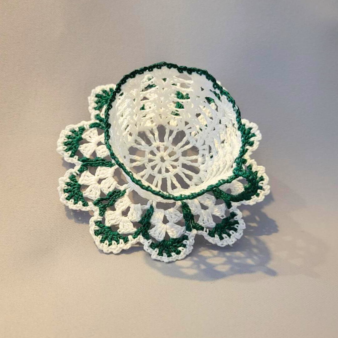 White Teacup with Forest Green Trim