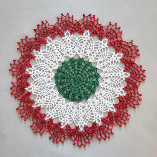 Special Pineapple 14" Christmas Doily with Maroon Edge