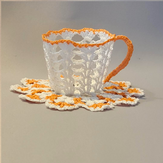 White Teacup with Orange Trim