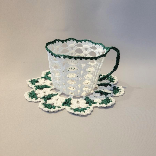 White Teacup with Forest Green Trim