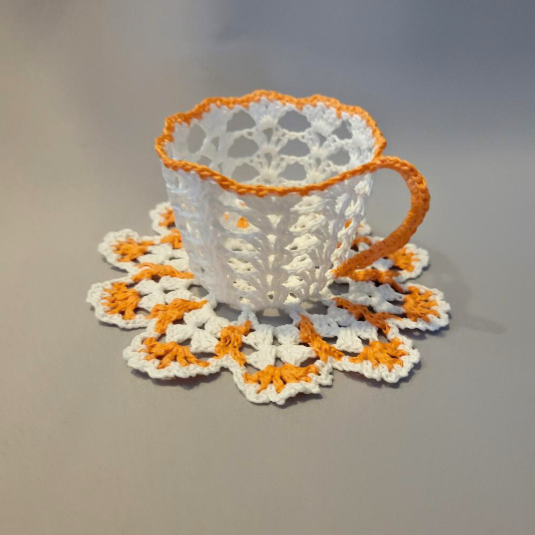 White Teacup with Orange Trim