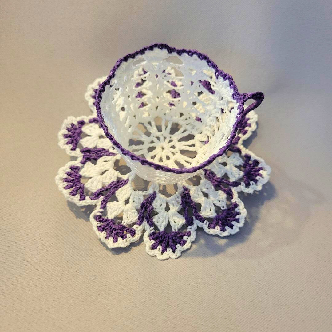 White Teacup with Purple Trim