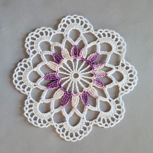 Purple and White Septet Motif 7" Doily