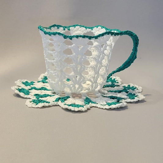 White Teacup with Green Trim