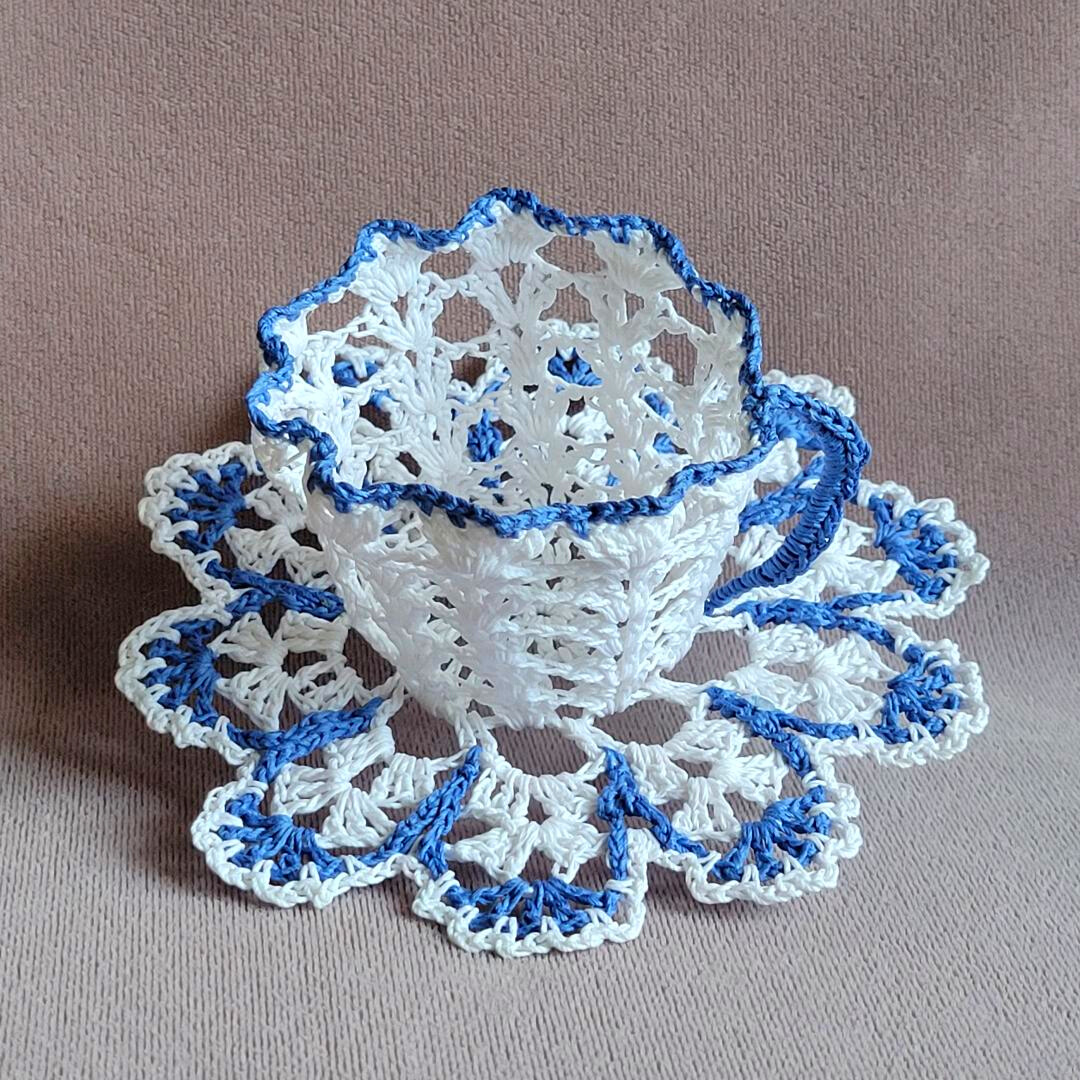 White Teacup with Wavy Blue Trim