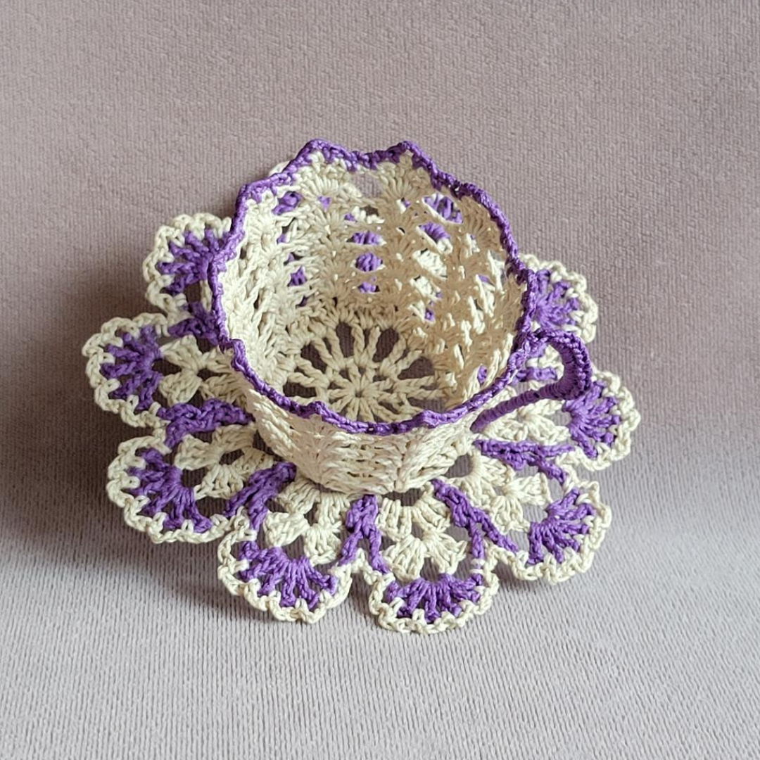 Beige Teacup with Purple Trim