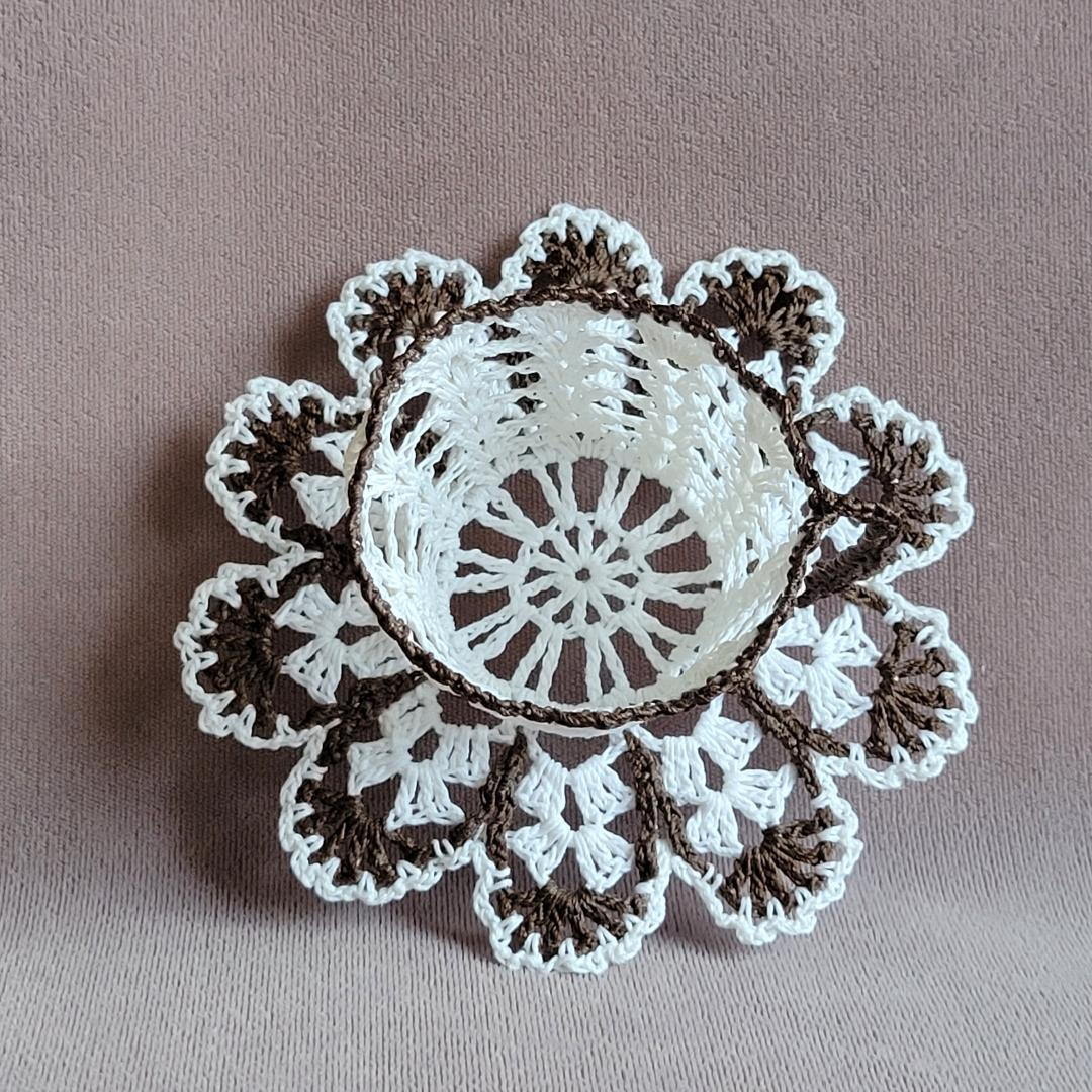 White Lacy Teacup with Brown Trim