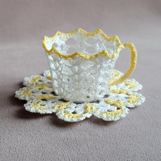 White Teacup with Wavy Yellow Trim