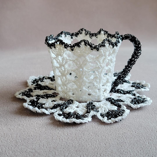 White Teacup with Glittery Black Trim