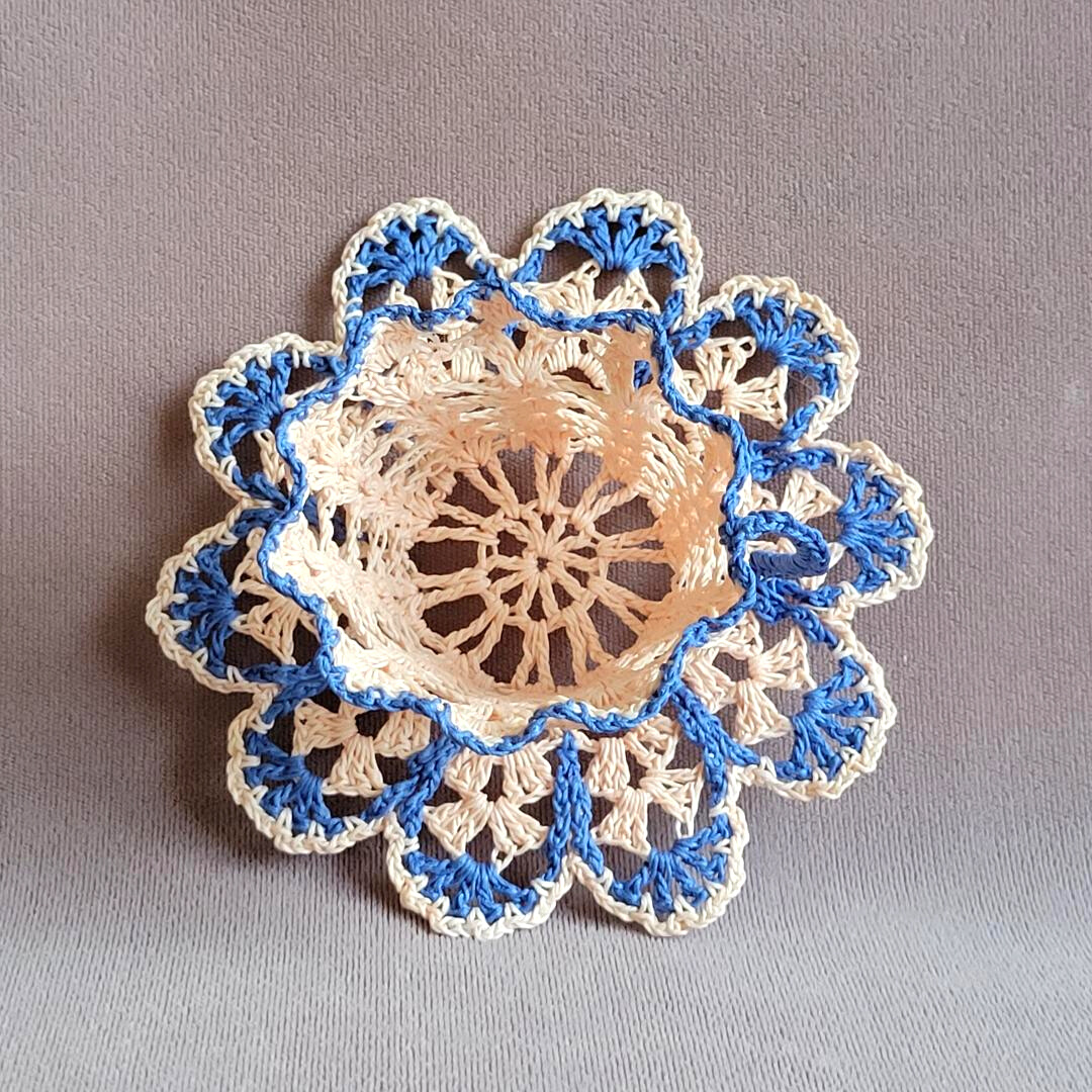 Peach Teacup with Blue Trim