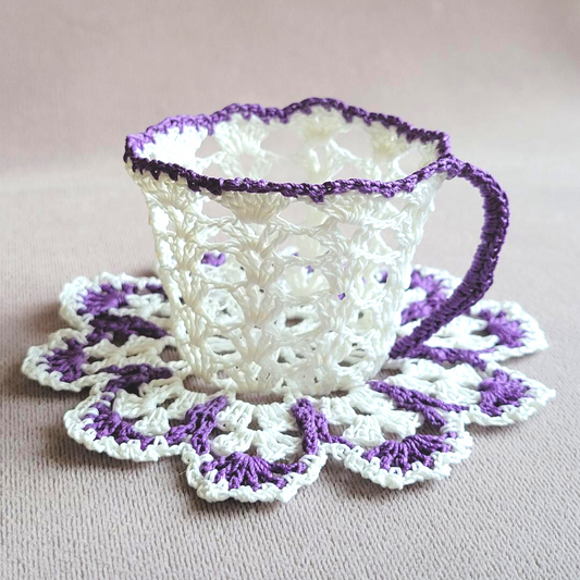 White Lacy Teacup with Purple Trim