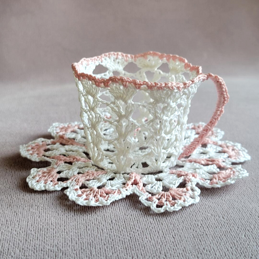 White Lacy Teacup with Pale Pink Trim