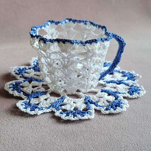 White Teacup with Wavy Blue Trim