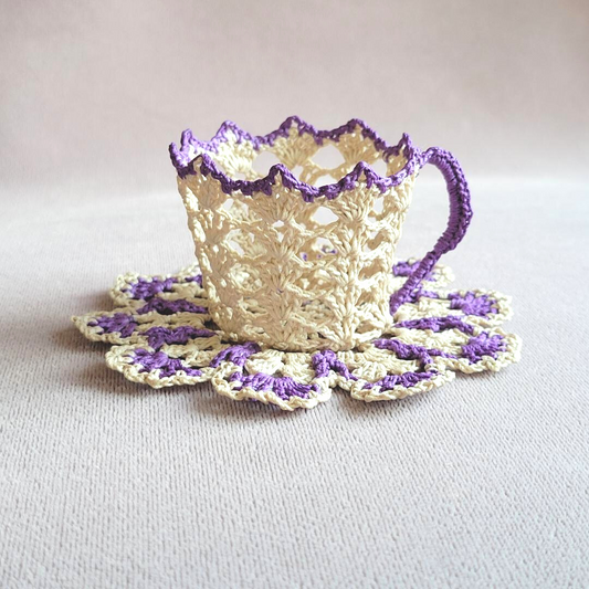 Beige Teacup with Purple Trim