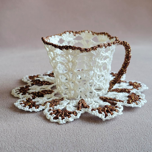 White Teacup with Glittery Brown Trim