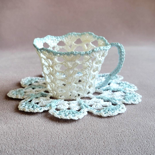 White Teacup with Baby Blue Trim