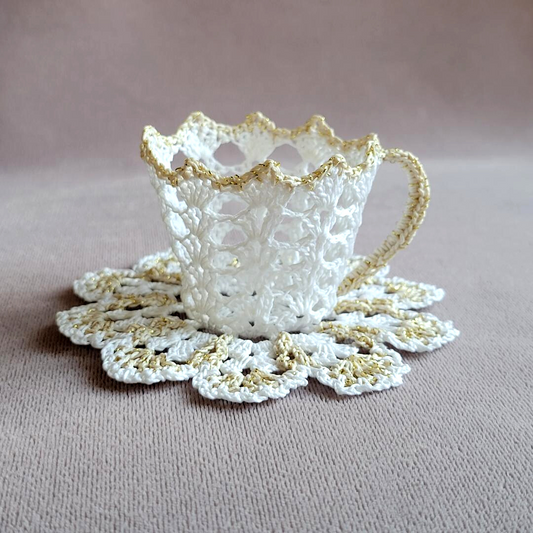 White Teacup with Glittery Gold Trim