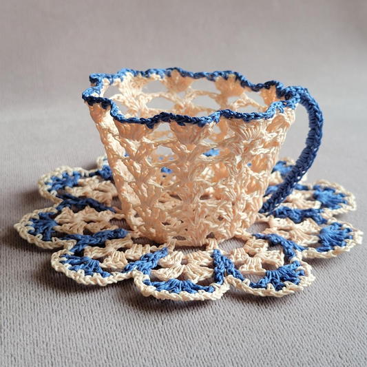 Peach Teacup with Blue Trim