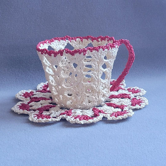 Ecru Lacy Teacup with Red Trim